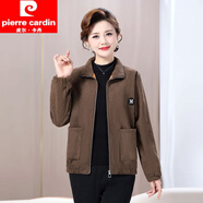 皮爾卡丹（pierre cardin）媽媽春秋款外套中老年人女裝秋冬季長袖燈芯絨短款夾克衫老人衣服 咖啡色/薄款 4XL 建議130-140斤