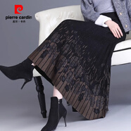 皮爾卡丹（pierre cardin）新款高腰A字裙中長(zhǎng)款時(shí)尚百褶裙毛線針織提花裙半身裙女秋冬 咖色花 均碼 90-150斤