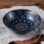 可可屋日本原裝進(jìn)口美濃燒復古摩洛哥風(fēng)陶瓷餐具料理壽司盤(pán)菜盤(pán)圓盤(pán)西餐 ZAH-04淺缽 海碧 1個(gè) 14.2cm