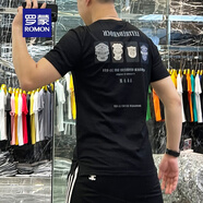 羅蒙（ROMON）短袖t恤男款棉麻上衣修身涼快薄款2025夏季新款冰感男裝麻料體恤 黑色 XL 125-140斤
