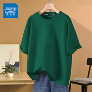 真維斯（JEANSWEST）時(shí)尚短袖t恤女學(xué)生可愛甜美學(xué)院女裝ins風(fēng)夏季新款純棉寬松上衣服 墨綠 純色 XL