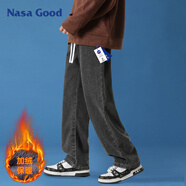 NASA GOOD加絨牛仔褲男舒適寬松直筒男褲港風(fēng)休閑長褲子男 黑色加絨 2XL
