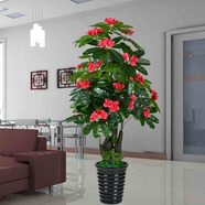 仿真綠植假樹發(fā)財樹落地盆栽大型客廳盆景假花塑料花裝飾仿真樹 1.7米八面招財花玫紅【帶盆+草】