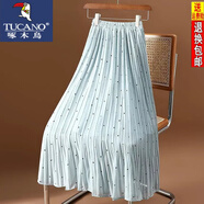 啄木鳥(niǎo)清新小波點(diǎn)雪紡百褶半身裙女23春夏圓點(diǎn)細褶高腰a字遮胯中長(cháng)裙 天藍色 M  95-110斤