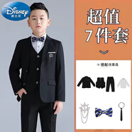 迪士尼胖童禮服男童西裝套裝加肥加大碼寬松秋冬款西服胖小孩婚禮服模特 黑色外套褲子馬甲襯衫 送配飾 140cm 建議80-92斤