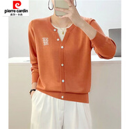 皮爾卡丹（pierre cardin）假兩件開(kāi)衫薄款毛衣女春季新款女裝洋氣寬松長(cháng)袖針織衫上衣 P275#橘色 XL 【建議121-130斤】