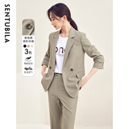 尚都比拉職業(yè)通勤西裝套裝女春秋正裝西服外套褲子面試兩件套 淺咖色 M