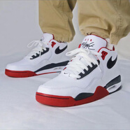 NIKE耐克男鞋夏季新款運(yùn)動(dòng)鞋AIR MAX氣墊休閑鞋AJ4兄弟款實(shí)戰(zhàn)籃球鞋 白/黑-大學(xué)紅BQ4212-100 42