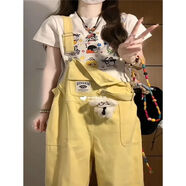 漫蔻依夏季甜酷穿搭一整套女2026年夏季新款韓版印花短袖上衣顯瘦背帶褲 杏色短袖 XL 大