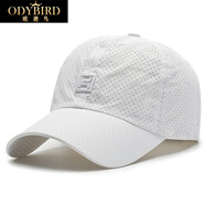 歐迪鳥（ODYBIRD）遮陽(yáng)帽刺繡打孔帽子戶外棒球帽男士運(yùn)動(dòng)鴨舌帽滌綸繡花字母防曬帽 白色 均碼 可調(diào)節(jié)