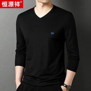 恒源祥長袖T恤男士純色V領(lǐng)含桑蠶絲百搭上衣HJ149 黑色 180/96A 