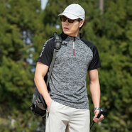 古星（GUXING）運動(dòng)戶(hù)外夏季新款立領(lǐng)速干短袖男女彈力透氣跑步登山情侶休閑T恤 灰色男 【透氣網(wǎng)面+領(lǐng)口拉鏈】 3XL 【參考體重男女140-155斤】