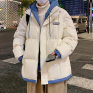 南笙范 棉服男外套秋冬季潮牌棉衣男裝假兩件連帽晉江棉襖男 MY2301杏色 XL （115-145斤）