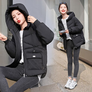 皮爾卡丹（pierre cardin）羽絨棉服女裝外套短款2024新款冬季洋氣韓版寬松時尚棉衣棉襖 黑色不跑棉 M95-110斤不跑棉