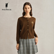 POLOWALK女士針織衫2025秋季新款純色簡(jiǎn)約圓領(lǐng)長(cháng)袖開(kāi)衫女上衣 咖啡 M