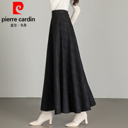皮爾卡丹（pierre cardin）2024春秋毛呢格子半身裙女百搭高腰字裙中長(cháng)款加厚顯瘦大l碼長(cháng)裙 復古黑藍格子 L