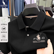 袋鼠（DAISHU）高端桑蠶絲男短袖T恤純色刺繡翻領(lǐng)夏中老年商務(wù)POLO保羅衫體恤衫 黑色 M 推薦100-120斤
