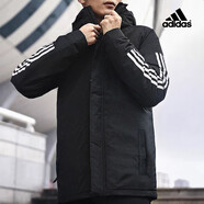 adidas阿迪達(dá)斯棉服男士棉衣冬款連帽運(yùn)動(dòng)服三條紋防風(fēng)加厚保暖夾克外套 黑色/連帽/輕薄舒適IX8884 2XL