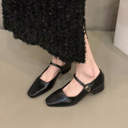 桂岐 粗跟瑪麗珍小皮鞋女復(fù)古法式2025春夏晚風(fēng)氣質(zhì)通勤時尚單鞋女 【黑色】 36