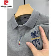 皮爾卡丹（pierre cardin）經(jīng)典刺繡大馬標(biāo)Polo.衫翻領(lǐng)保羅T恤棉商務(wù)中年長袖夏季男菠蘿衫 長袖902灰色 M 165