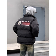 黑盒白美式潮牌立領(lǐng)印花棉服男裝冬季棉襖加厚保暖面包服情侶棉衣男外套 SRDD-W233黑色 L 【建議110-130斤】