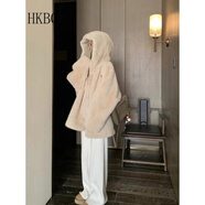 HKBQ輕奢小白熊環(huán)保皮草女冬連帽寬松加厚溫柔減齡慵懶風上衣毛毛外套 杏色 S