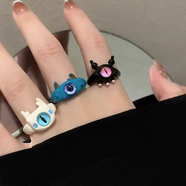 海伊朵小怪獸戒指大眼仔異瞳貓咪植絨開(kāi)口戒指鬼馬少女小眾食指環(huán)手飾女 卡通搞怪戒指款2【3件套】