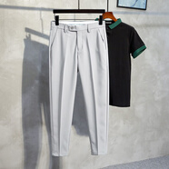 魯賓克休閑小西褲男春夏季韓版潮流大碼修身直筒九分褲男休閑西裝褲 淺灰色 38