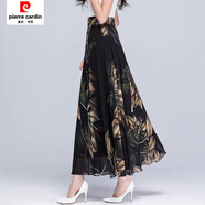 皮爾卡丹夏季新款大碼女裝碎花裙半身裙長(zhǎng)款裙子顯瘦a字裙大擺裙長(zhǎng)裙 羽葉印花半身裙 XL 【建議110-120斤】