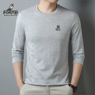 富鋌（FORTEI）男裝官方圓領(lǐng)長(cháng)袖衛衣純色休閑帥氣男士T恤打底衫趣味logo內搭 官方旗艦淺灰 M 105/165100-115斤