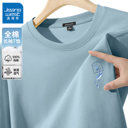 真維斯（Jeanswest）春秋220G純棉長(cháng)袖t恤男重磅圓領(lǐng)打底衫中國風(fēng)青少年透氣寬松內搭 淺藍#PZS鯨魚(yú)口袋 XL