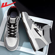 回力官方高幫男鞋秋冬季保暖皮面滑板鞋男緩震運動(dòng)鞋男休閑鞋子男空軍 白灰 0576【皮面防水】 41