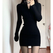 里農秋冬針織拉鏈連衣裙女辣妹包臀裙修身短裙后媽裙蹦迪純欲連衣裙女 拉鏈款【常規】 M建議（100斤-110斤）