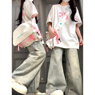 燦圖美式復古微喇牛仔褲女裝秋冬季小個(gè)子闊腿寬松高腰顯瘦直筒褲子女 黃泥色 M 【建議90-110斤】