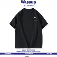 WASSUP UOSNE官方原創(chuàng)百搭短袖t恤男夏季寬松印花字母重磅純棉oversize情侶款 笑臉-黑色 XL （建議140斤左右）