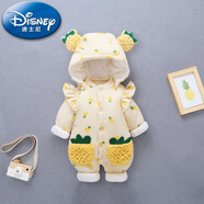 迪士尼（Disney）新生嬰兒連體衣春秋冬季外出抱衣服套裝春秋女寶寶春裝春款 黃色可拆帽菠蘿(冬款三層加厚) 59cm(59cm)