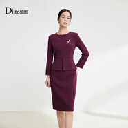 迪圖圓領(lǐng)連衣裙女中長(cháng)款高級感優(yōu)雅修身裙子女高腰長(cháng)袖氣質(zhì)中長(cháng)裙 紫紅 XL