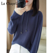 拉夏貝爾（La Chapelle）針織連帽帶帽套頭女毛衣外套秋冬衛衣韓版寬松羊 毛衫時(shí)尚內搭 純100自動(dòng)發(fā)熱海藻藍 純100自動(dòng)發(fā)熱XL 125-135