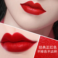 蘭奕（LANYI）李佳琪推薦不掉色不沾杯正紅色口紅雨衣啞光素顏顯白車(chē)厘子色防水 女王正紅色506#下單送禮品