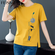 FEISIMI輕奢品牌短袖t恤女衣服女裝休閑夏季新款2025夏裝服飾寬松上衣 圖片色 2XL