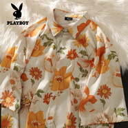 花花公子（PLAYBOY）短袖花襯衫男夏威夷休閑夏季薄款寬松襯衣oversize情侶五分袖潮流 C22 短袖 XL 170-185cm/130-145斤