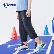 喬丹（QIAODAN）男童七分褲兒童運動(dòng)短褲夏季中大童速干褲子 黑色 160 