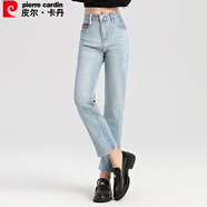 皮爾卡丹（pierre cardin）牛仔褲女夏季顯瘦時尚百搭寬松九分直筒褲子藍色31