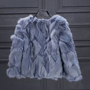 慕舍（mushe）輕奢女裝皮草外套女冬短款圓領(lǐng)狐貍毛皮毛一體新款氣質(zhì)上衣外套 藍色 L