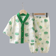 寬葉竹兒童睡衣家居服夏季寶寶套裝男女童內(nèi)衣開衫中大童薄款休閑空調(diào)服 開衫家居服【滿印青蛙】 90 【身高73-80cm22-25斤】
