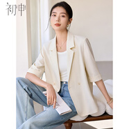 初申春夏短袖小西裝女經(jīng)典簡(jiǎn)約百搭休閑通勤商務(wù)西裝外套S51U034 奶白色 M