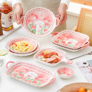 佩爾森【可愛(ài)多2碗2勺】4.75英寸米飯碗大容量飯碗輔食碗陶瓷餐具釉下彩 水果沙拉(輕享套裝] 5件套