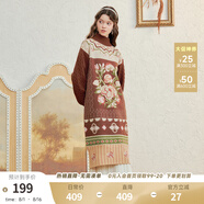 兩三事梵高文藝 繁世花調(diào) 2024冬季新款森女風花色高領毛衣裙連衣裙 咖色 L