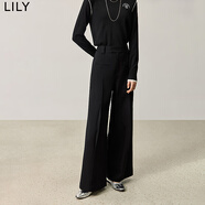 LILY秋新款女裝設(shè)計(jì)感高腰時(shí)尚垂感直腿百搭OL通勤闊腿褲女款 510黑 L
