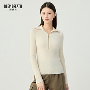深呼吸DEEP BREATH女裝豎坑條拉鏈翻領(lǐng)修身純羊毛針織衫女A300996 白 M (3碼)